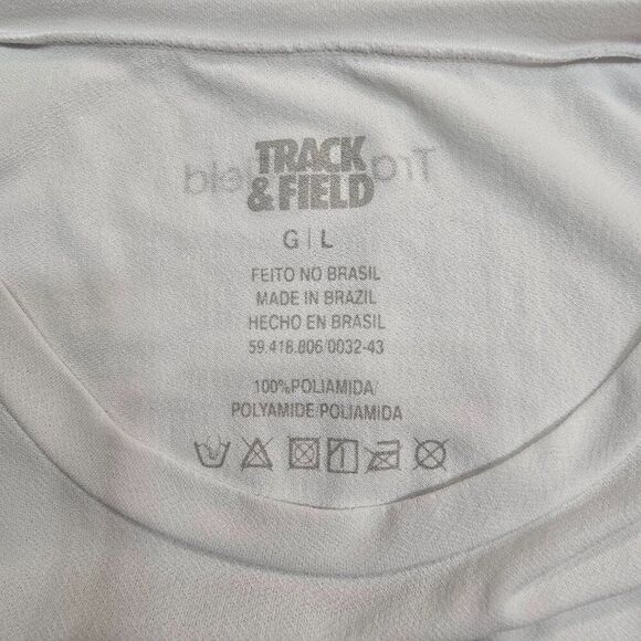 Track Field Cross Country Exercise Top Tee Shirt Short Sleeve Stretch White Sz L - Picture 5 of 5